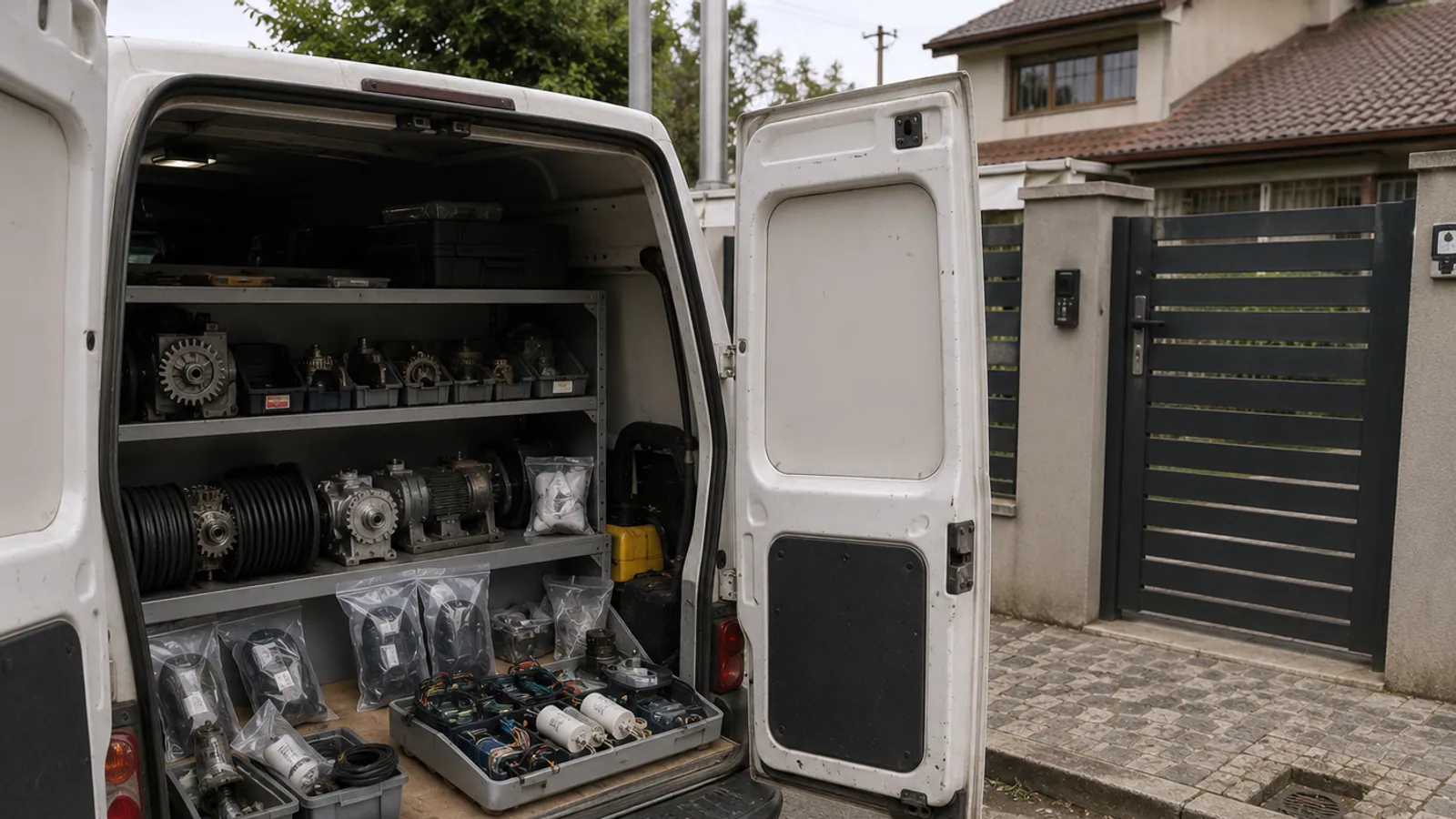 Van da equipe CuritibaPortão com peças de reposição para conserto de portão eletrônico em Curitiba