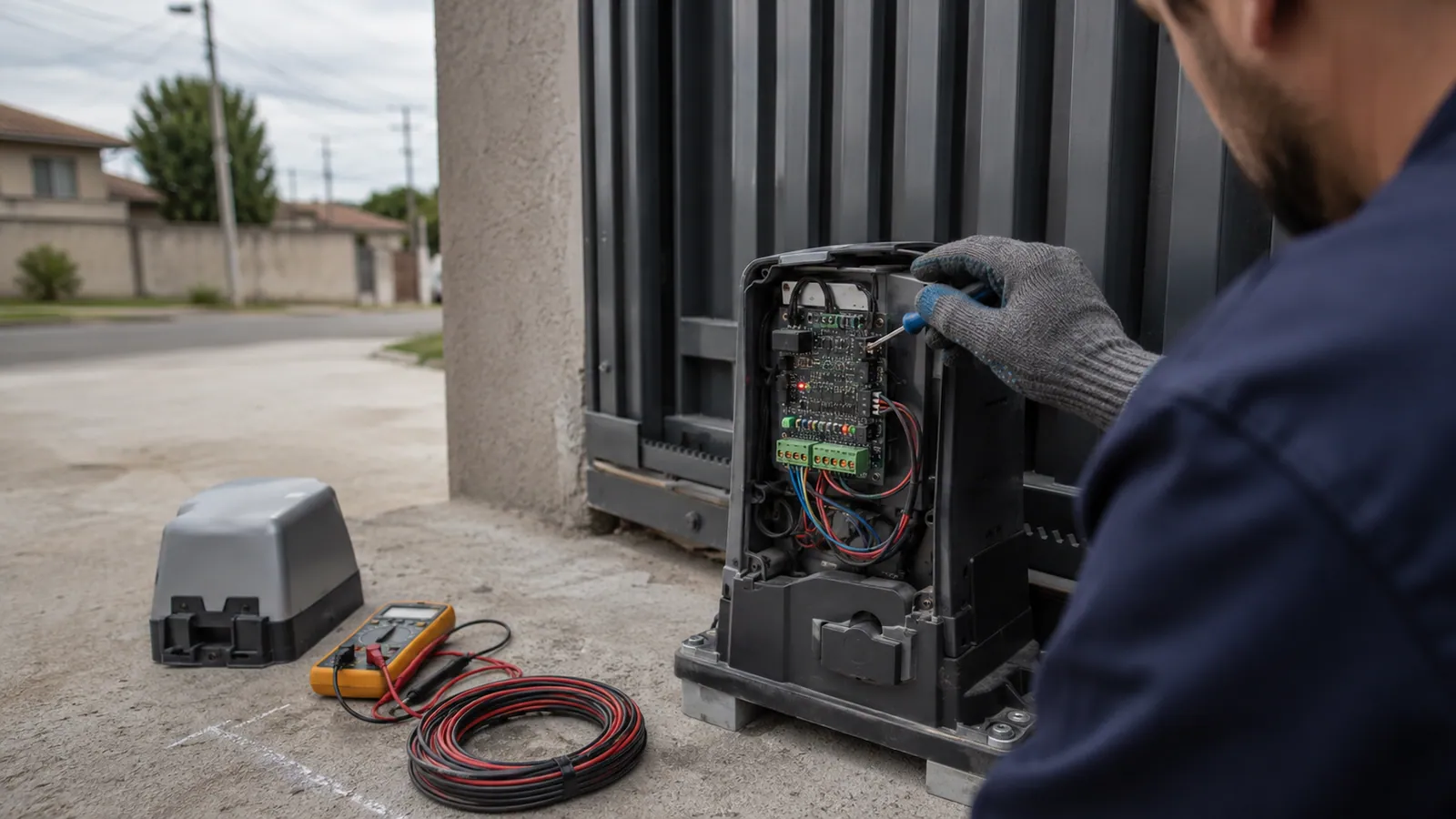 Técnico CuritibaPortão fazendo a fiação do motor de portão em residência em Curitiba